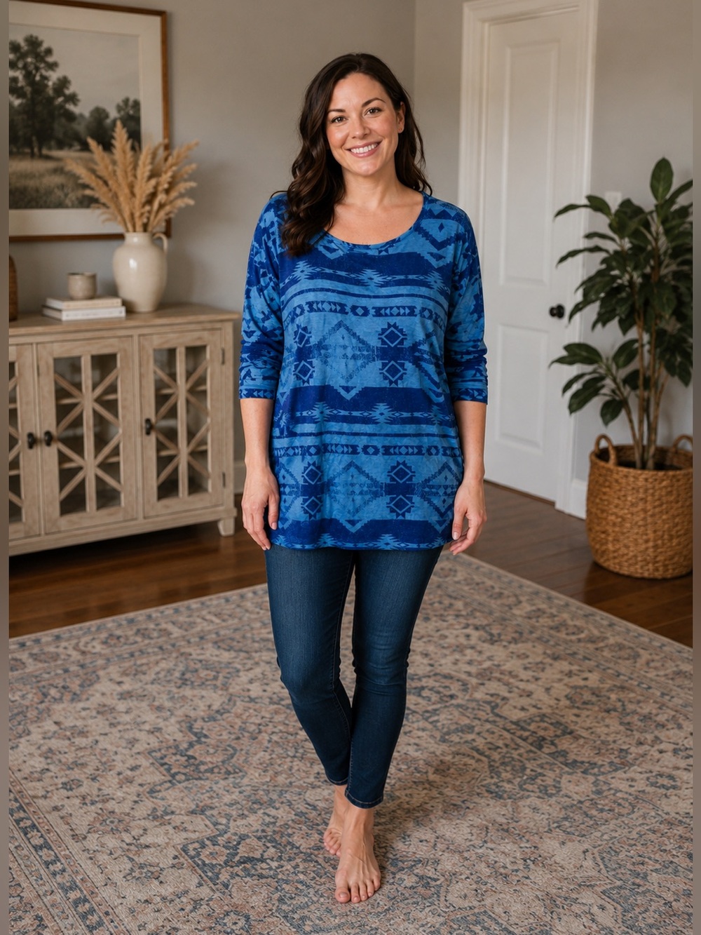 MOA USA Blue Patterned Scoop Neck Tunic